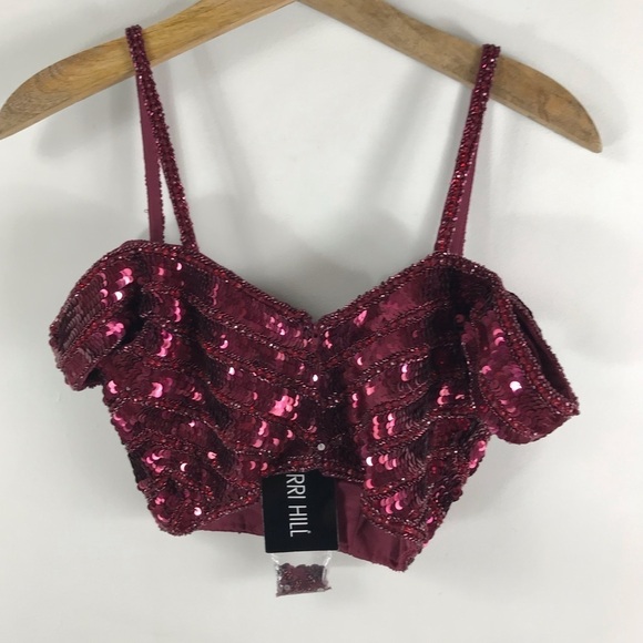 SHERRI HILL 51934 Burgundy Sequin Two Piece Formal Gown Size 2 - Picture 6 of 13